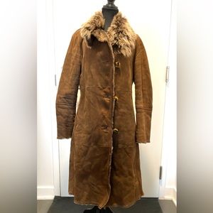 STYLISH shearling 3/4 brown coat with fur like collar
